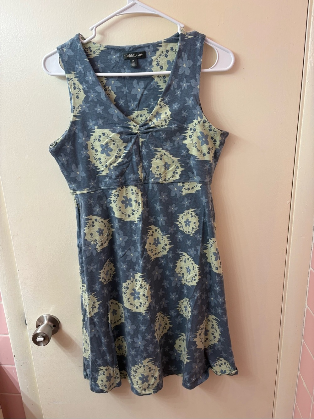 Toad&Co Sleeveless Floral A-Line Dress in Blue and Pale Yellow